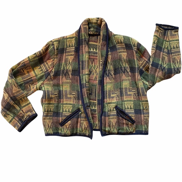 VINTAGE Boho Aztec Cotton Pocket Blazer Jacket S/M - Picture 3 of 10